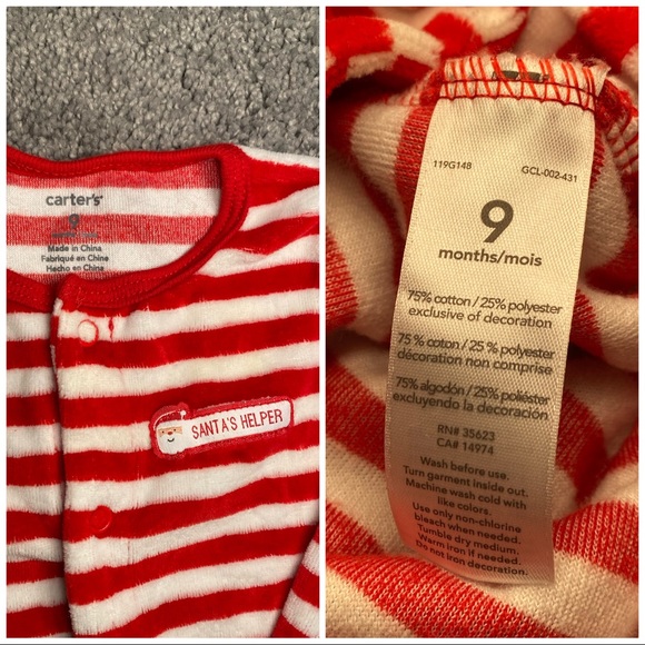 Carters Striped Fleece Santa’s Helper Sleeper - Picture 4 of 4